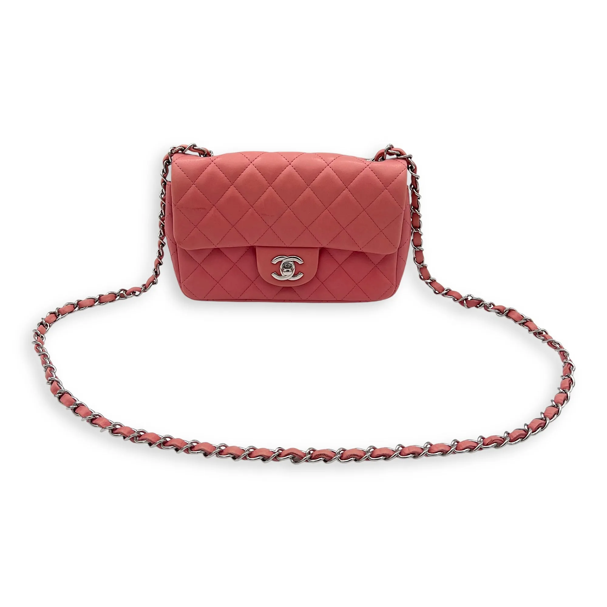 Classic Shoulder Bag Mini Rectangle Pink in Lambskin, Gold hardware