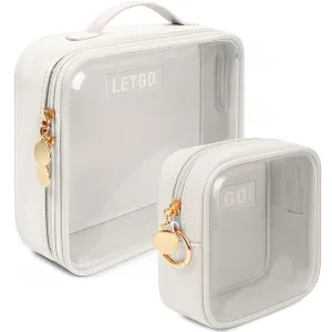 Clear Makeup Bags Set - TSA Approved Toiletry Bag with Handle Large Opening, Clear Toiletry Bags for Traveling Travel Essentials Travel Size Toiletries Car Accessories for Women (Large Mini White)