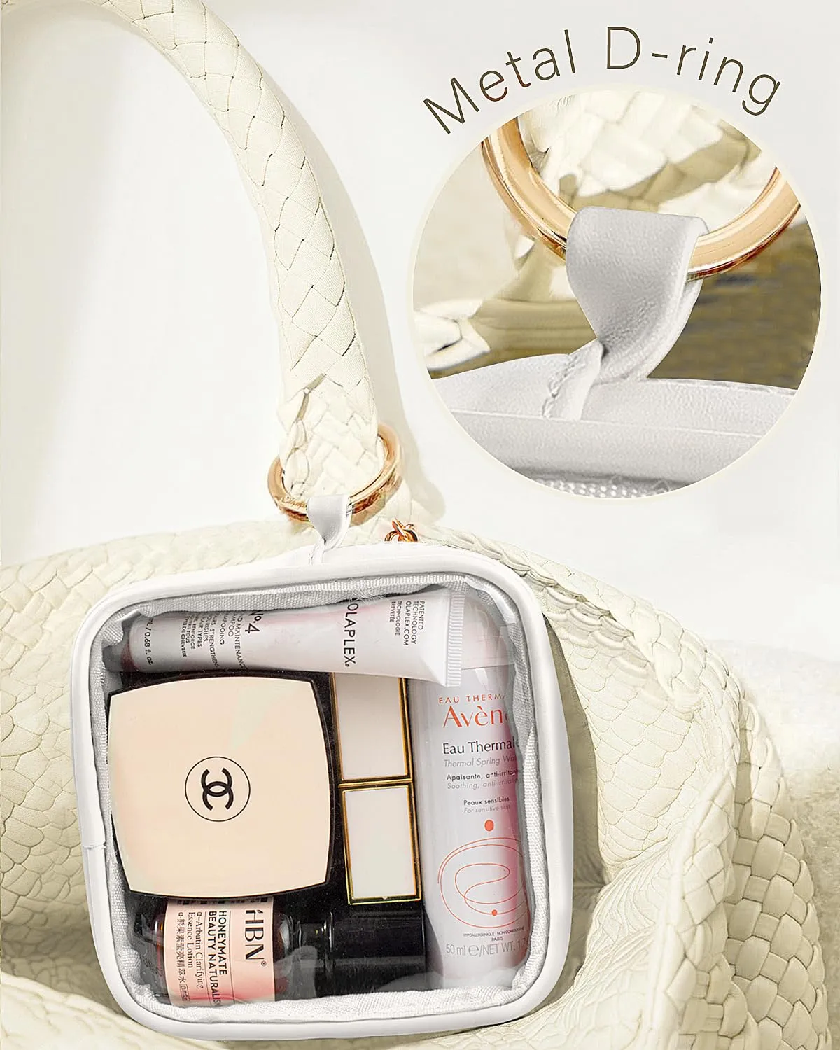 Clear Makeup Bags Set - TSA Approved Toiletry Bag with Handle Large Opening, Clear Toiletry Bags for Traveling Travel Essentials Travel Size Toiletries Car Accessories for Women (Large Mini White)