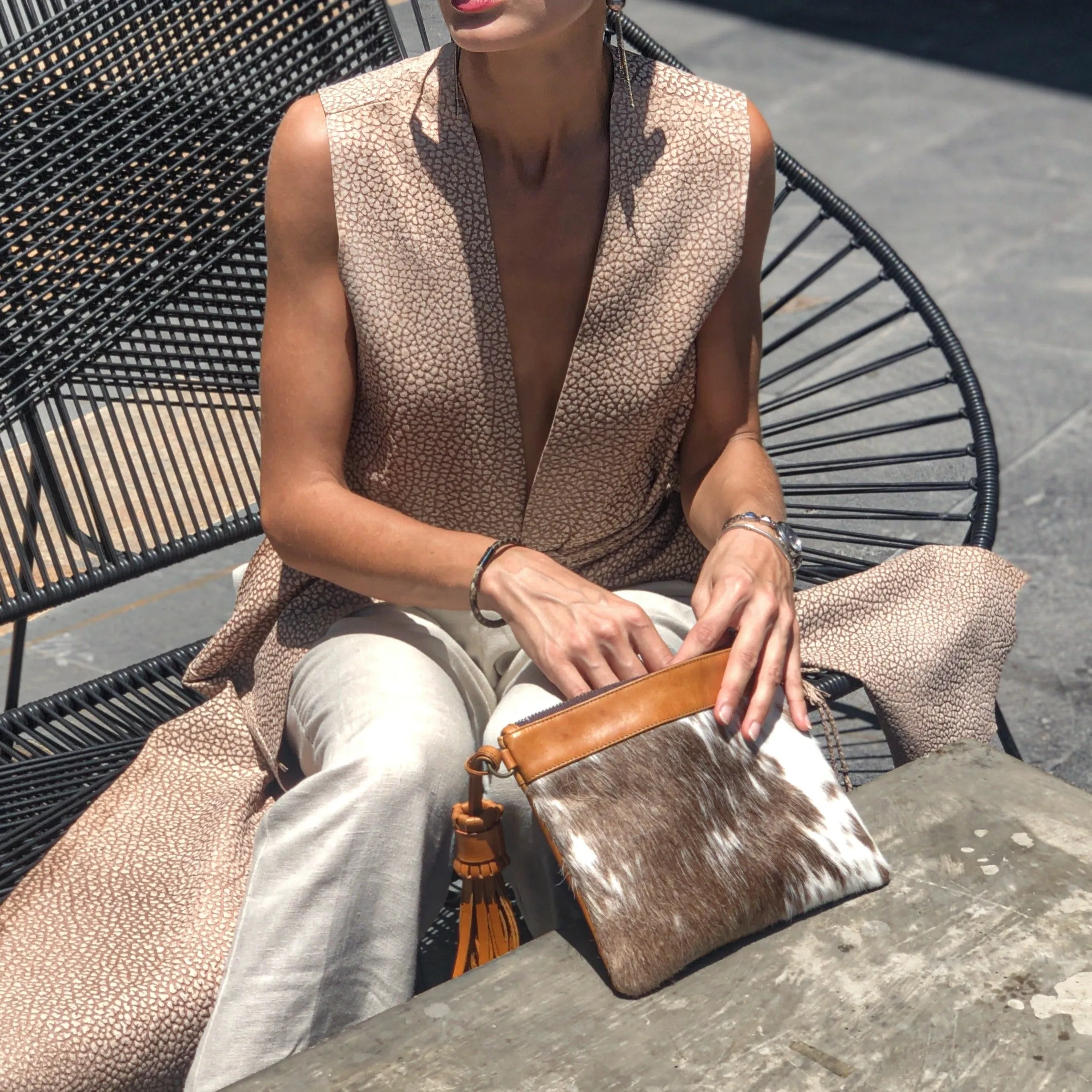 Clutch Crossbody Black And White Hair Briso