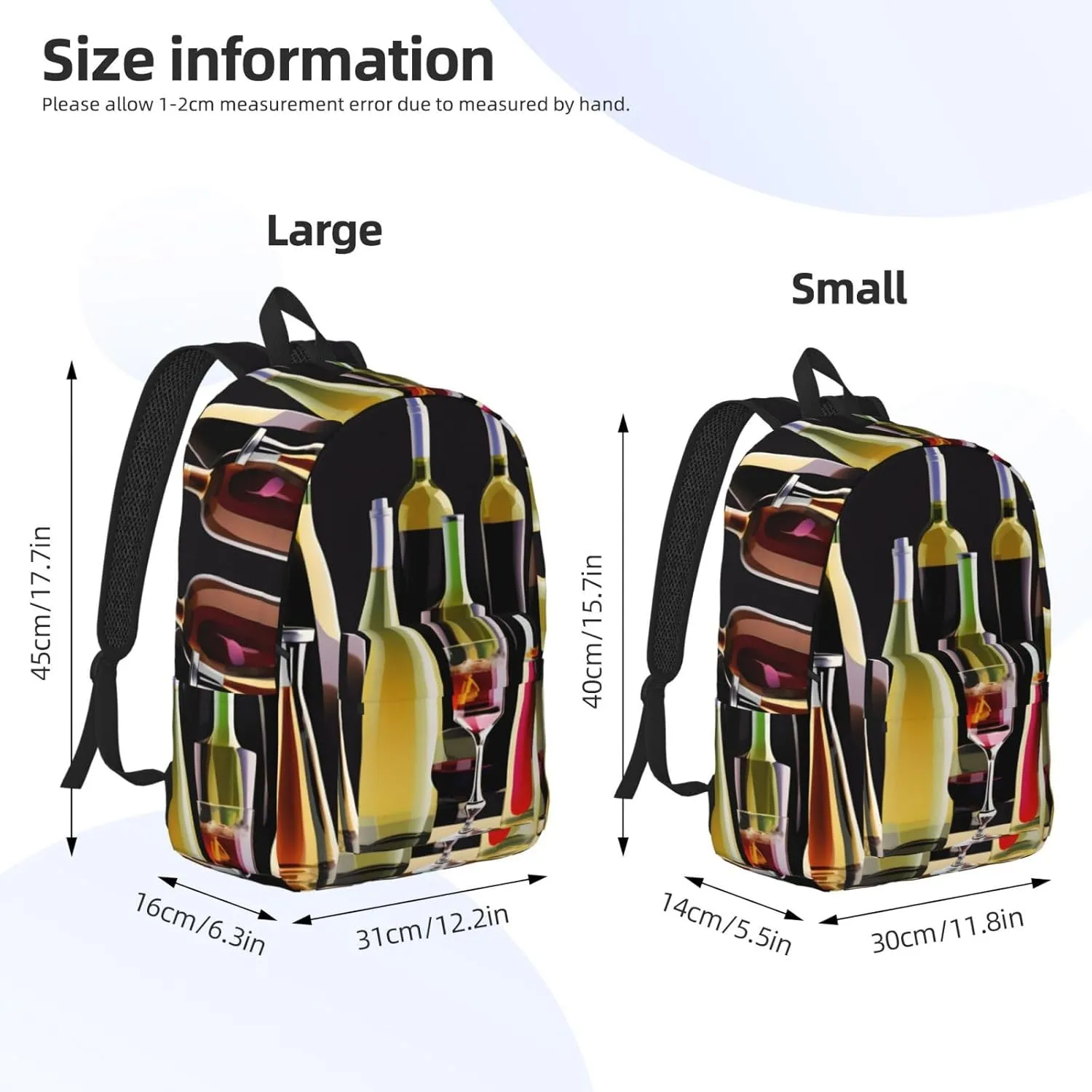 Cocktail Glasses And Wine Bottles Print Canvas Backpack Women,Mens Travel Casual Daypack Bookbag For Laptop Work Travel Hiking