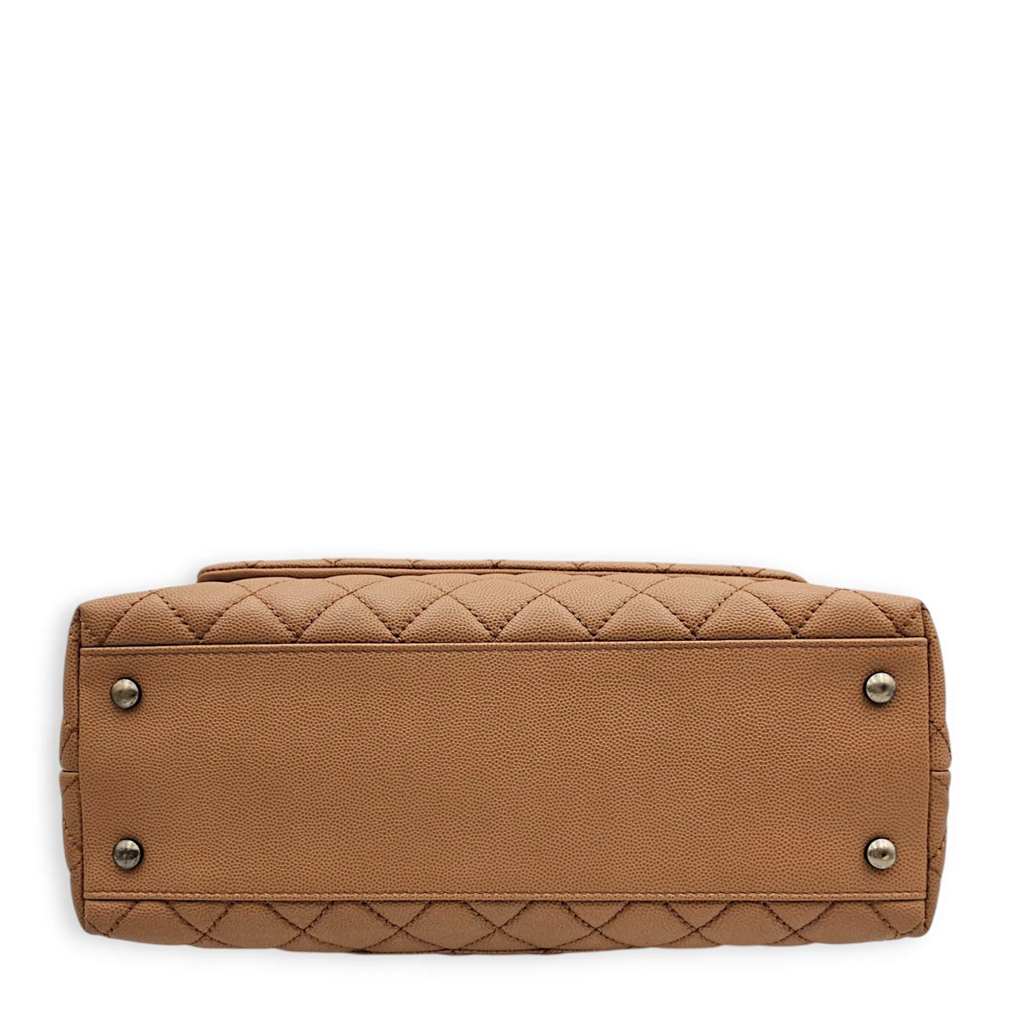 Coco Handle Quilted Medium Caramel Shoulder Bag in Caviar Leather, Ruthenium hardware