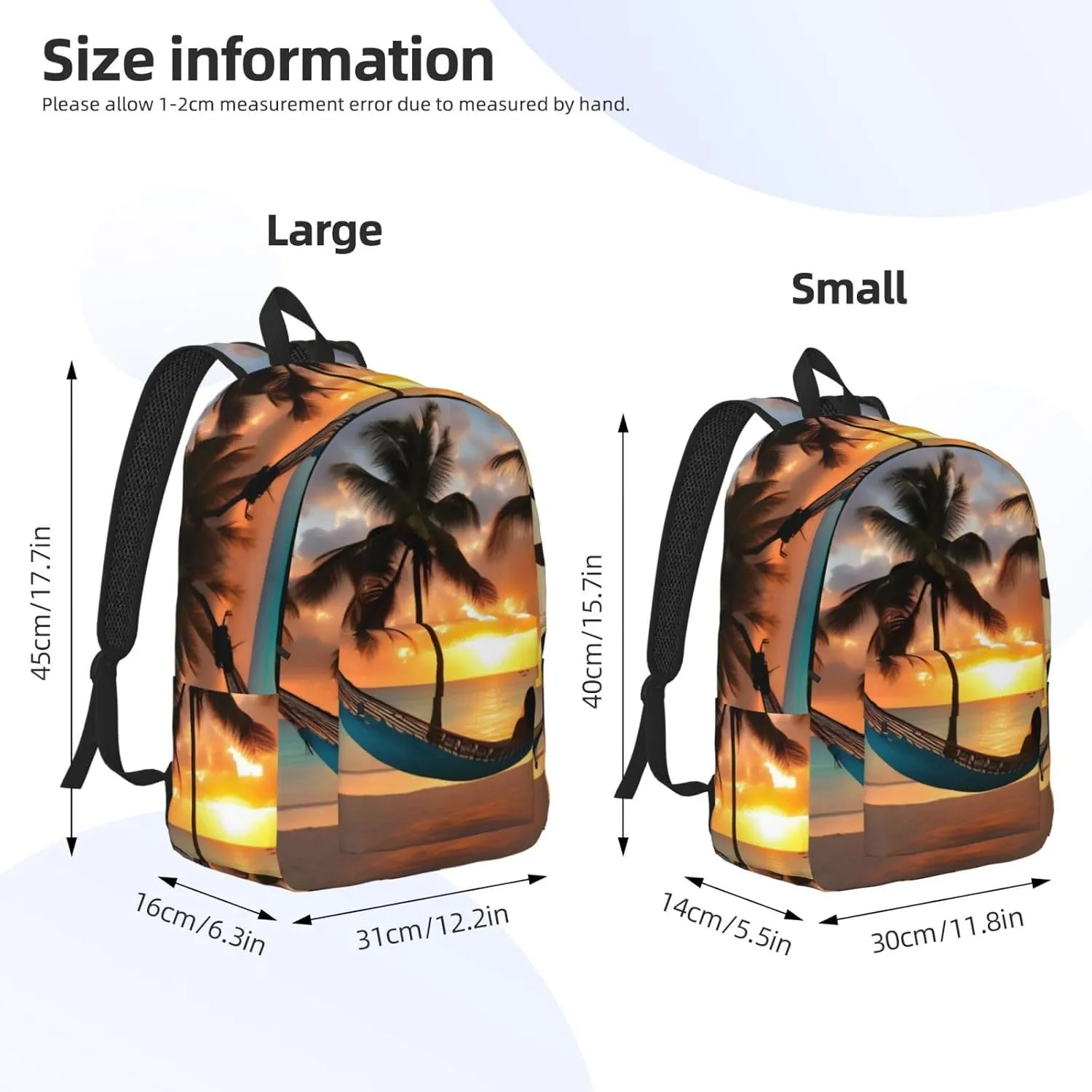 Coconut Beach Sunset Hammock Print Canvas Backpack Women,Mens Travel Casual Daypack Bookbag For Laptop Work Travel Hiking