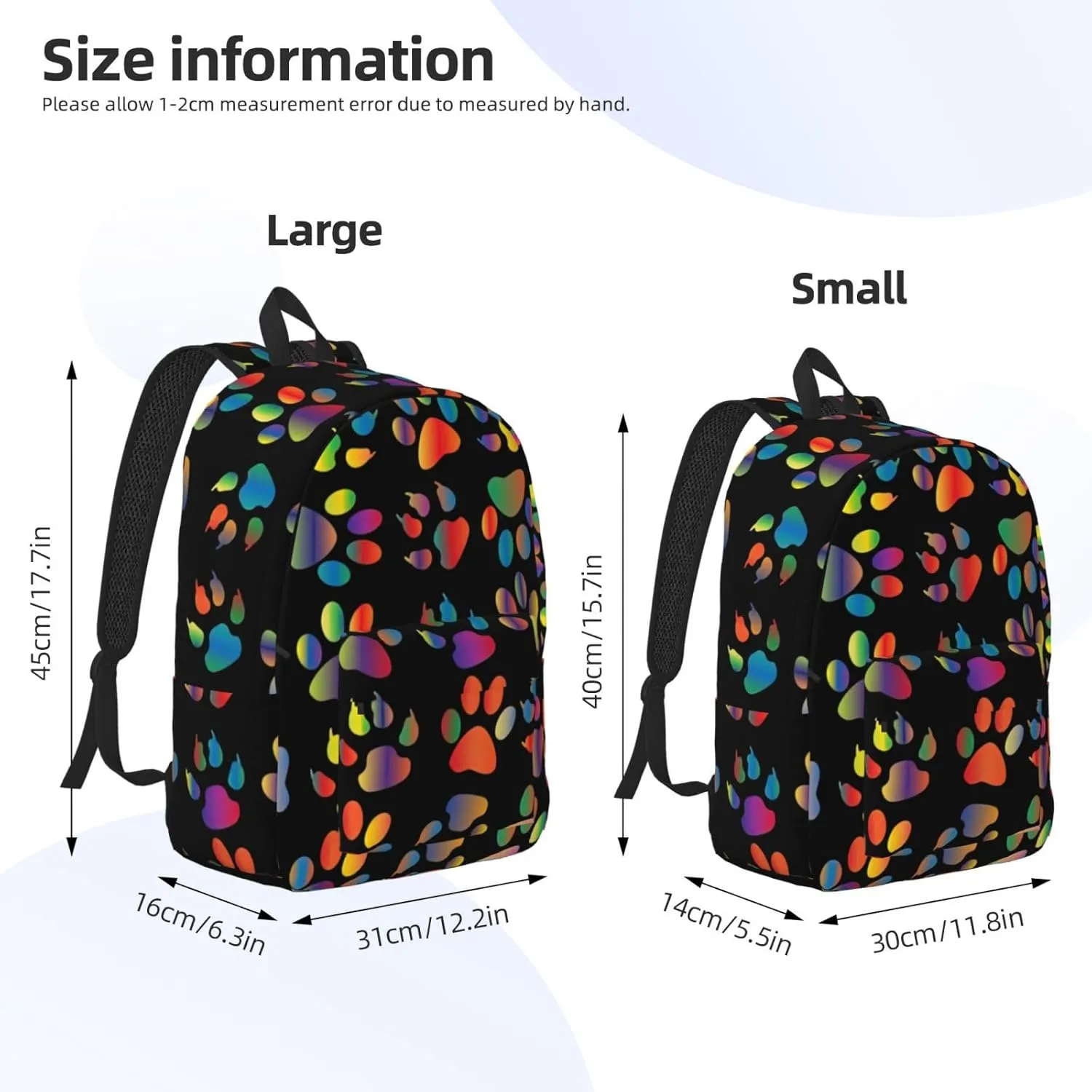 Colorful Dog Paw Print Canvas Backpack Women,Mens Travel Casual Daypack Bookbag For Laptop Work Travel Hiking