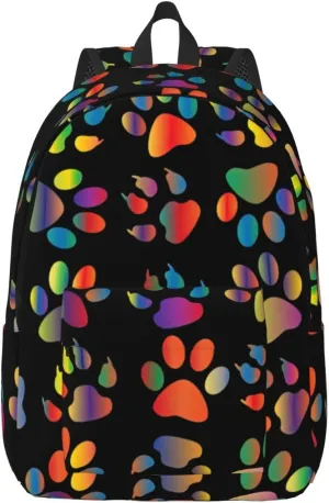 Colorful Dog Paw Print Canvas Backpack Women,Mens Travel Casual Daypack Bookbag For Laptop Work Travel Hiking