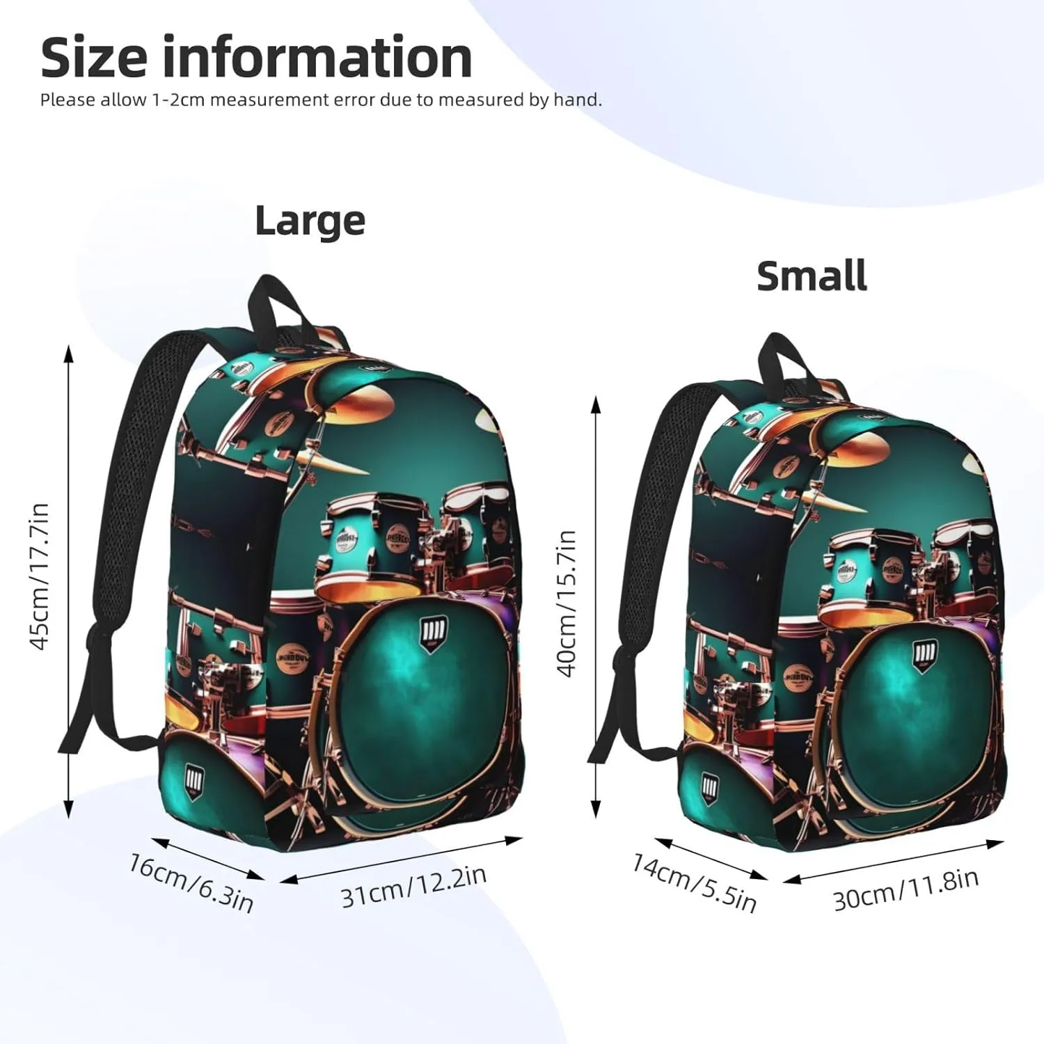 Cool Drum Set Print Canvas Backpack Women,Mens Travel Casual Daypack Bookbag For Laptop Work Travel Hiking