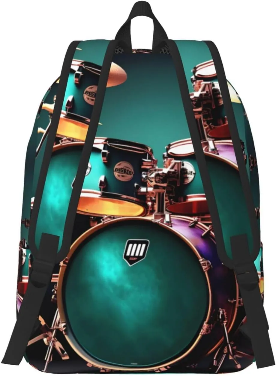 Cool Drum Set Print Canvas Backpack Women,Mens Travel Casual Daypack Bookbag For Laptop Work Travel Hiking