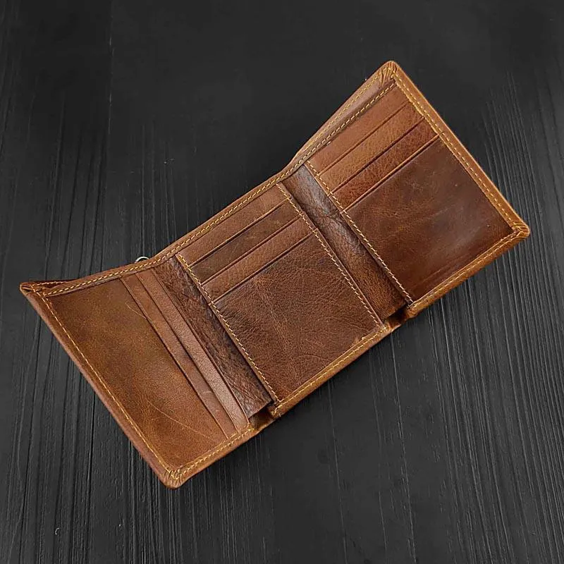 Cool  LEATHER MENS TRIFOLD SMALL BIKER WALLETS BROWN CHAIN WALLET WALLET WITH CHAINS FOR MEN