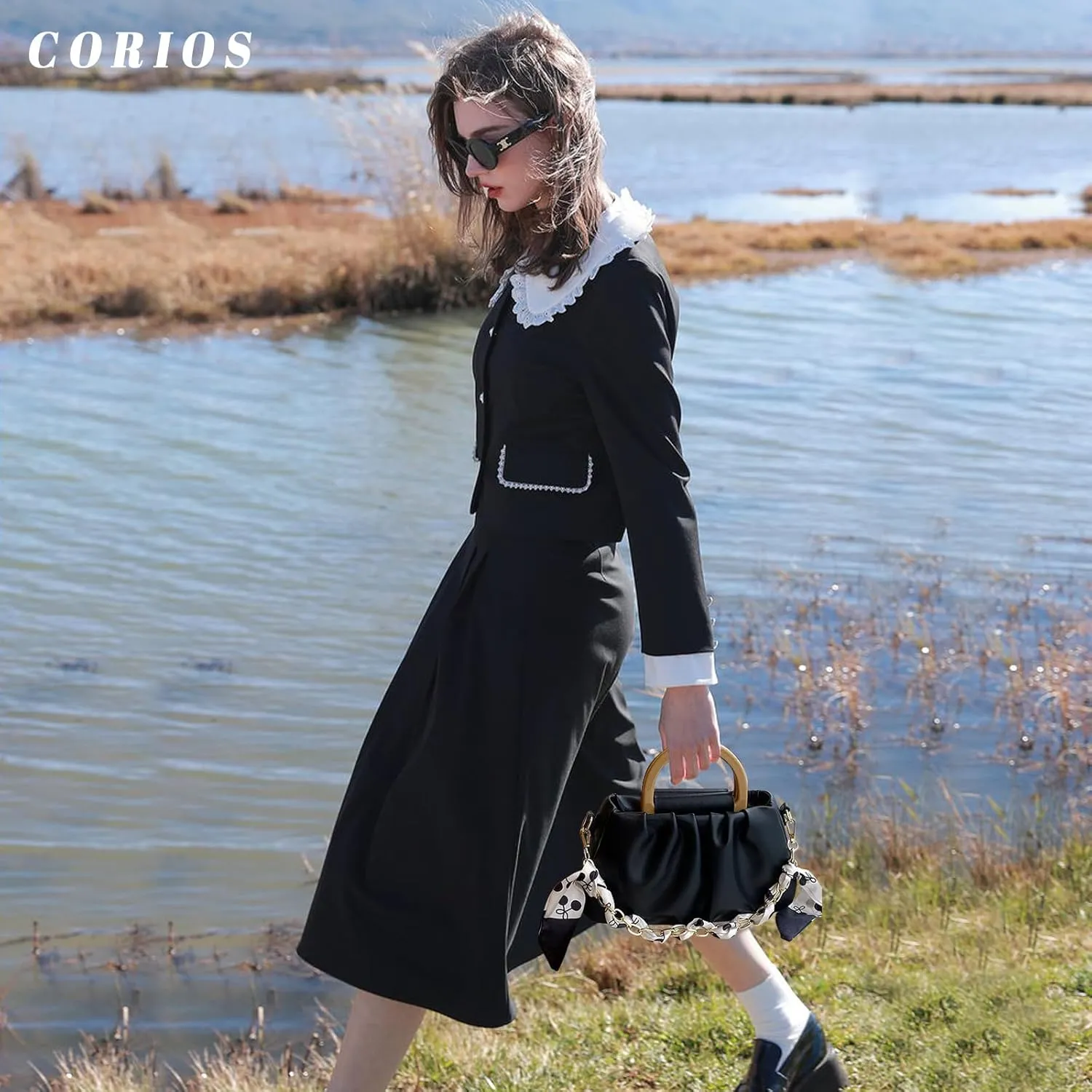 CORIOS Women's Pleated Handbag PU Leather Shoulder Bags Cloud Shape Shoulder Bags Small Capacity Tote Bag Retro Tote Bag Elegant Messenger Bag