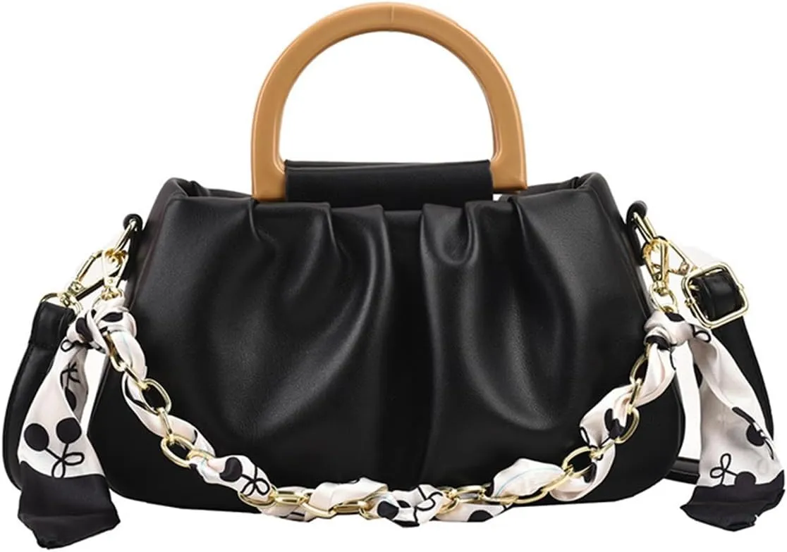 CORIOS Women's Pleated Handbag PU Leather Shoulder Bags Cloud Shape Shoulder Bags Small Capacity Tote Bag Retro Tote Bag Elegant Messenger Bag