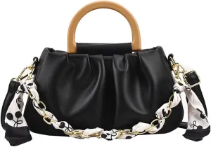 CORIOS Women's Pleated Handbag PU Leather Shoulder Bags Cloud Shape Shoulder Bags Small Capacity Tote Bag Retro Tote Bag Elegant Messenger Bag