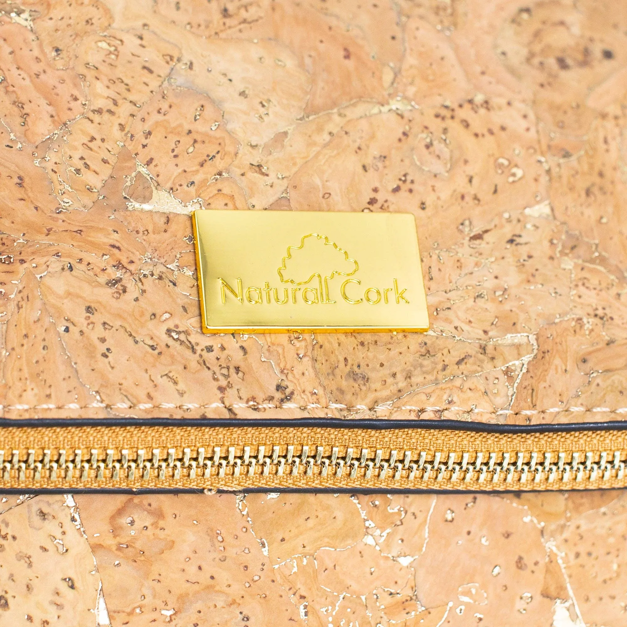 Cork Handbag | Gold Flap Bag-BAG-2090