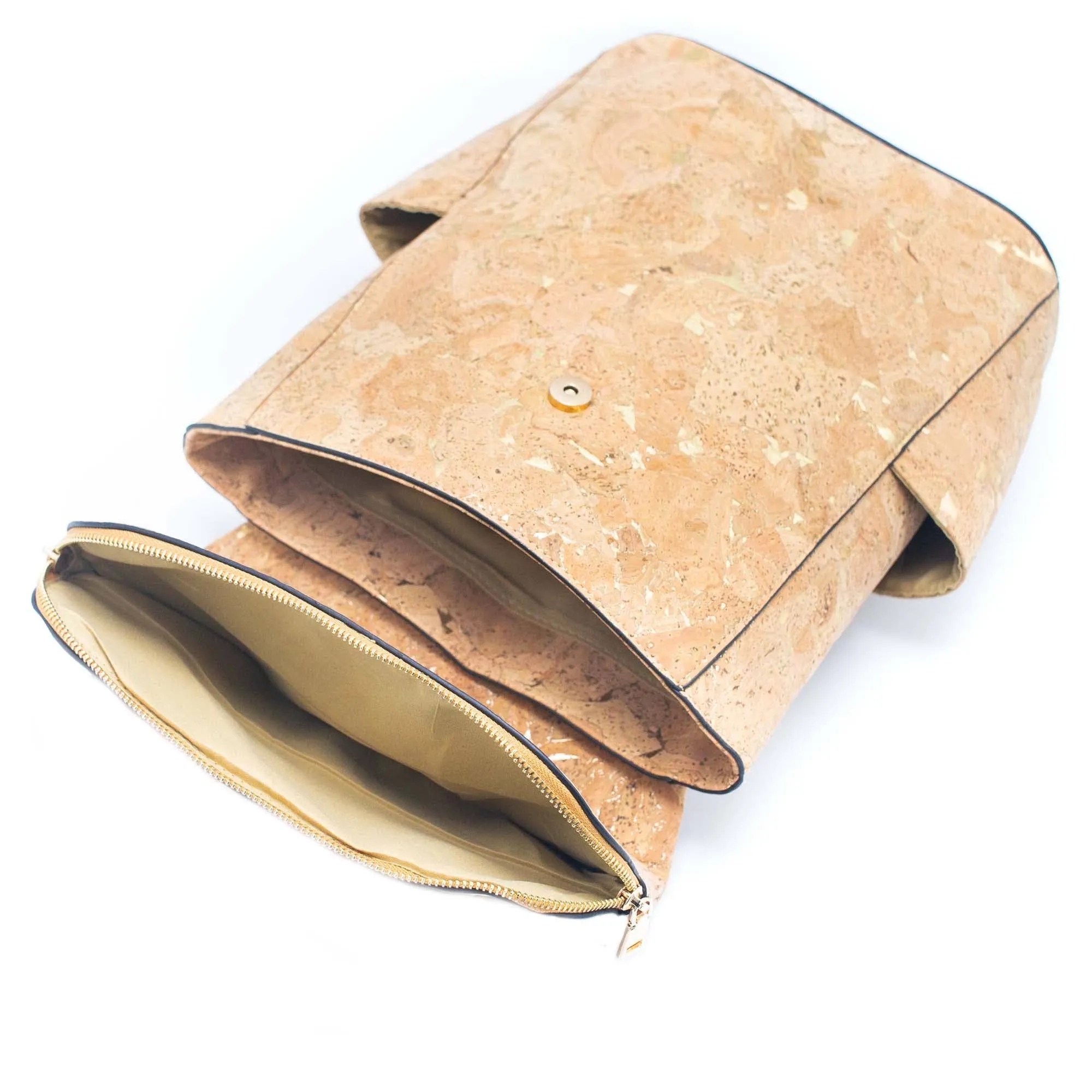 Cork Handbag | Gold Flap Bag-BAG-2090