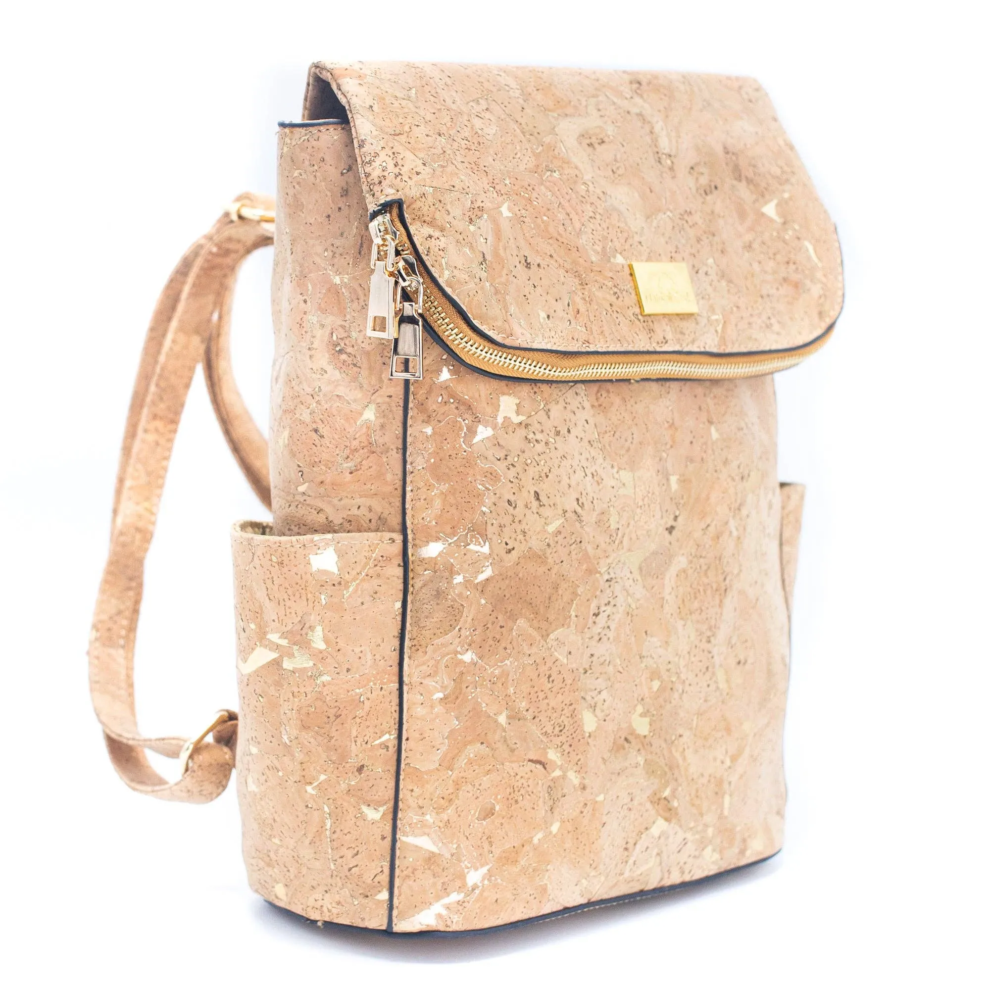 Cork Handbag | Gold Flap Bag-BAG-2090