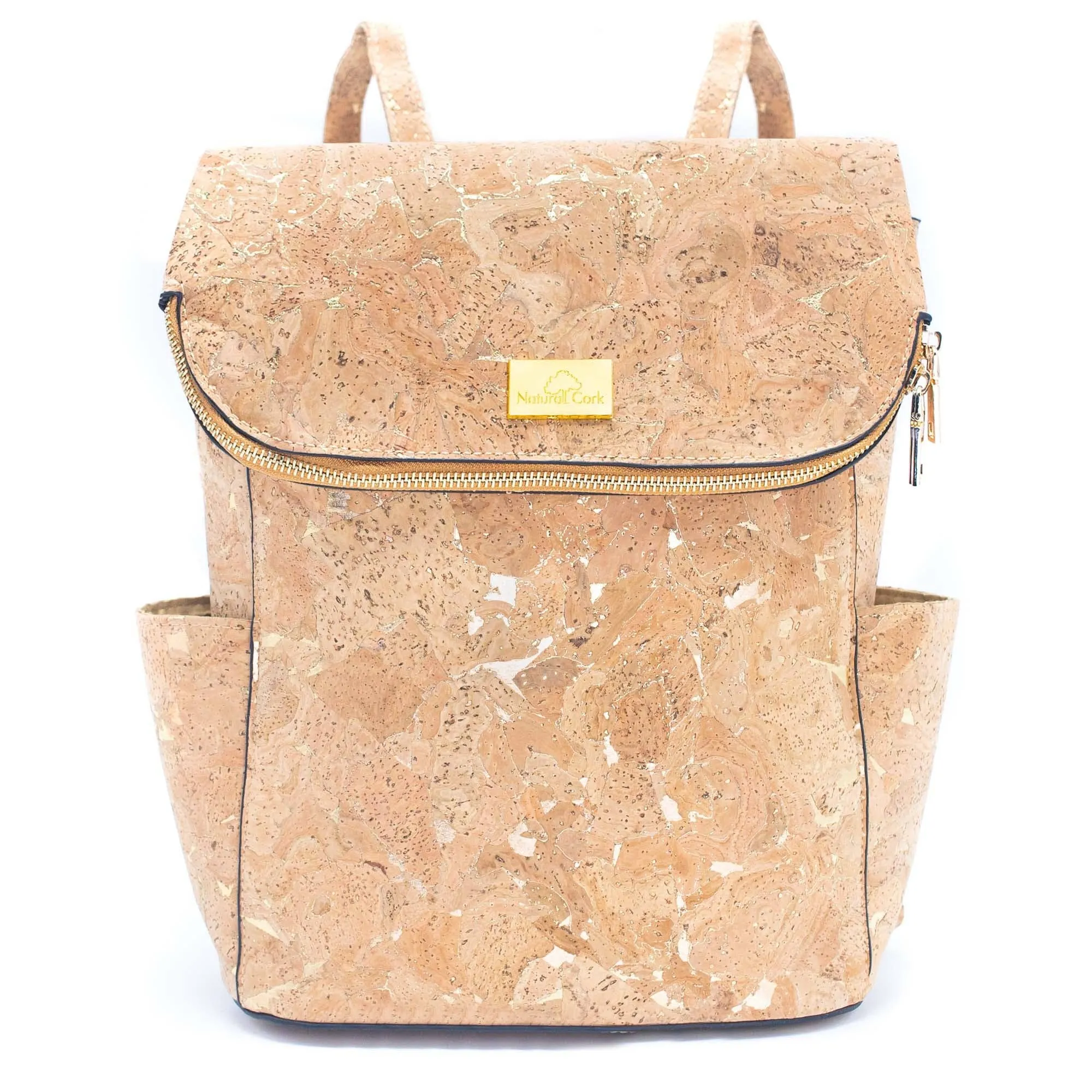 Cork Handbag | Gold Flap Bag-BAG-2090