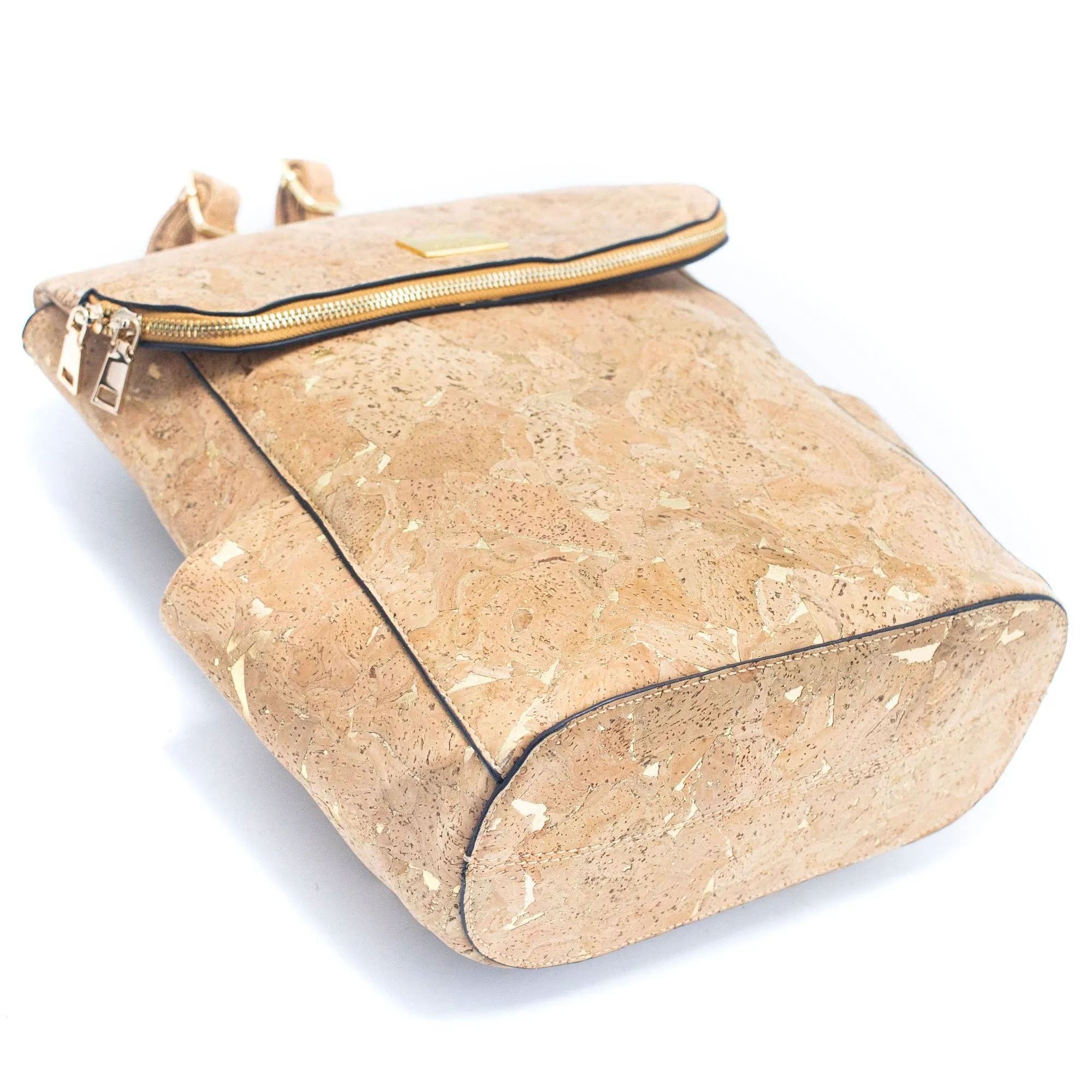 Cork Handbag | Gold Flap Bag-BAG-2090