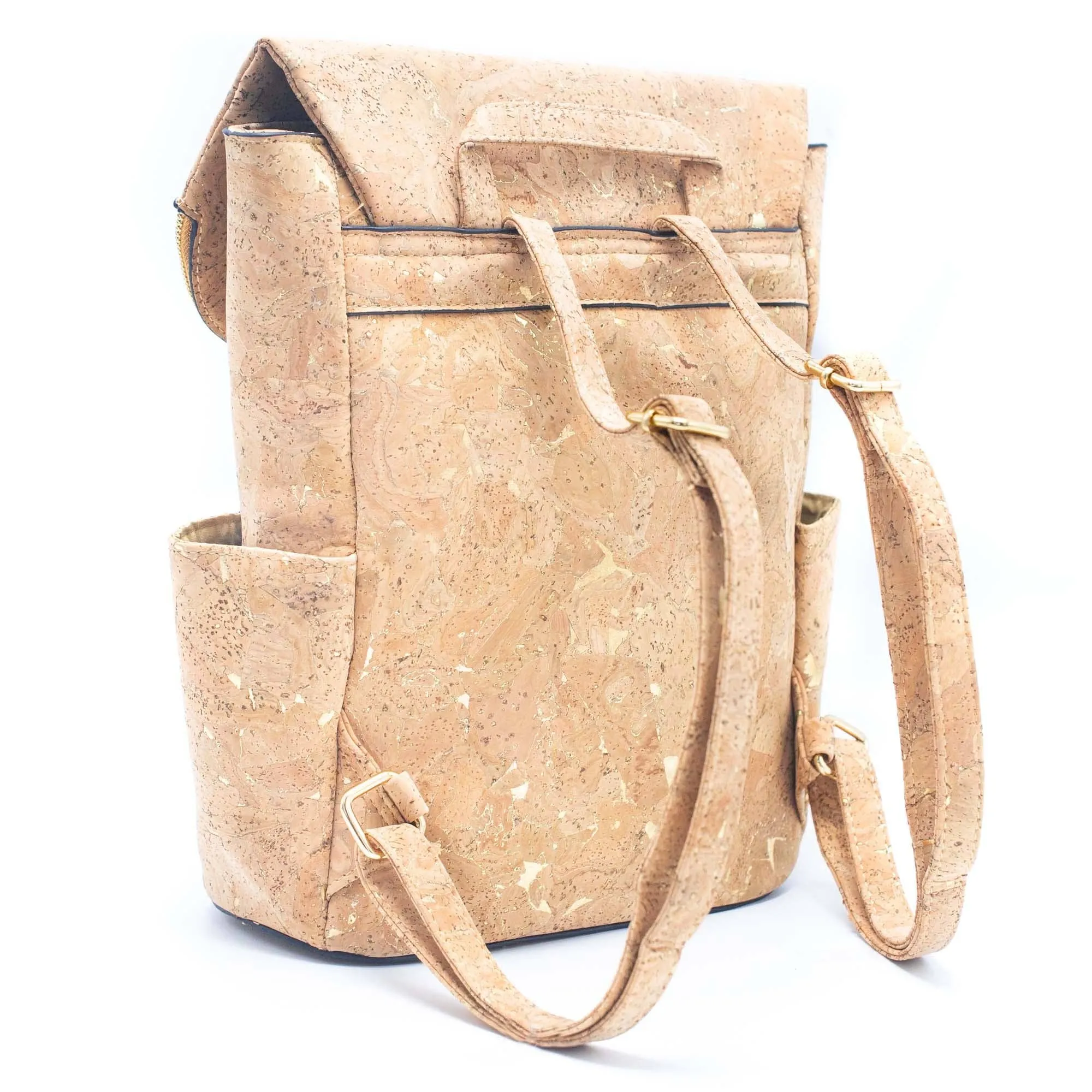 Cork Handbag | Gold Flap Bag-BAG-2090