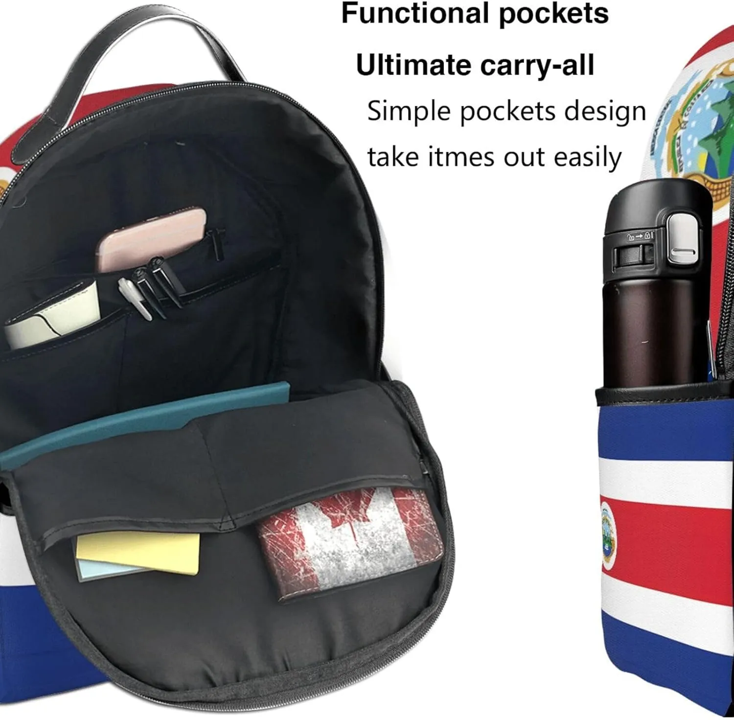 Costa Rican Flag Casual Backpacks Laptop Backpack Carry-on Daypack Sports Travel Rucksack Lightweight Working Bag for Outdoor Hiking Cycling Walking
