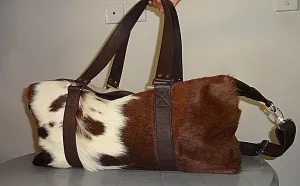 cow fur weekender bag black brown white