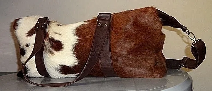 cow fur weekender bag black brown white