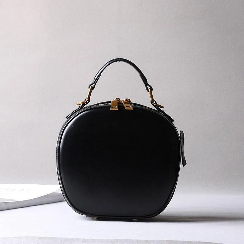 Cowhide Bags, Leather Women's Bags, Retro Bags, Shoulder Messenger Bags, Handbags, Fashionable Round Bags