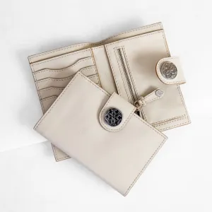 Creston - Leather Wallet with Brass hardware and Custom Snap Ivory Leather Folding Wallet