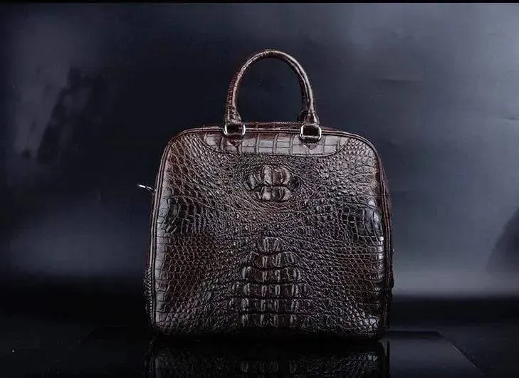 Crocodile Leather Duffel Travel Bag Brown