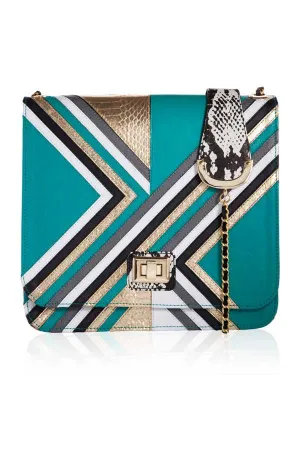 CROSS BODY SATCHEL BAG IN EMERALD LEATHER