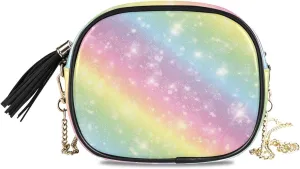 Crossbody Bag for Women Rainbow Galaxy Shoulder Bag with Chain Strap and Tassel