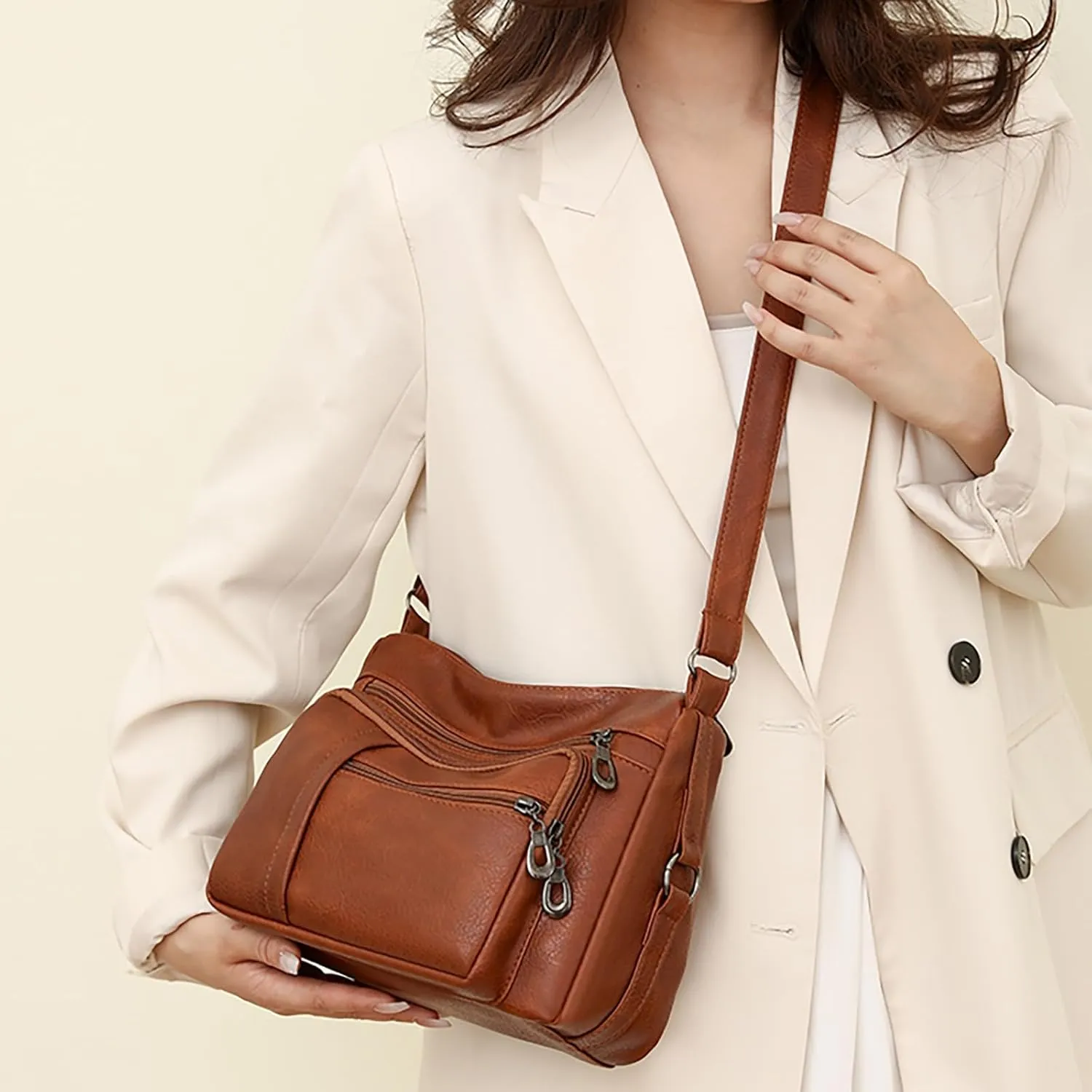 Crossbody Bag for Women Women Vintage Soft Leather Water Proof Fashionable Crossbody Bag Classic Lightweight