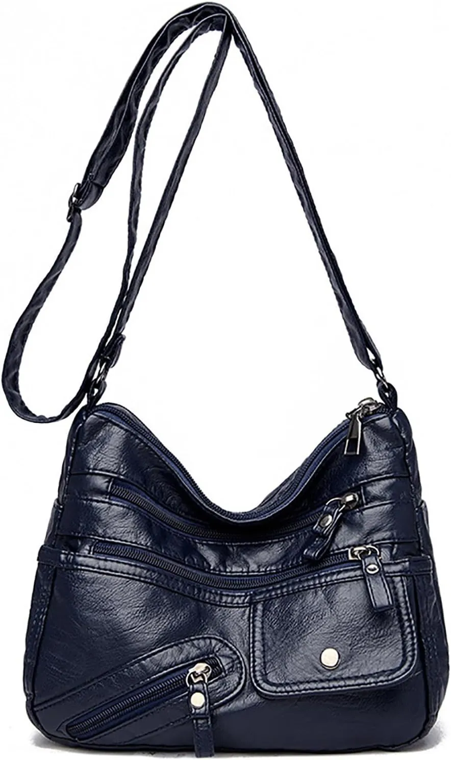 Crossbody Bags for Women Medium Size Ladies Retro Satchel Purse with Multi Zipper Pockets Soft Leather Women's Cargo Tote