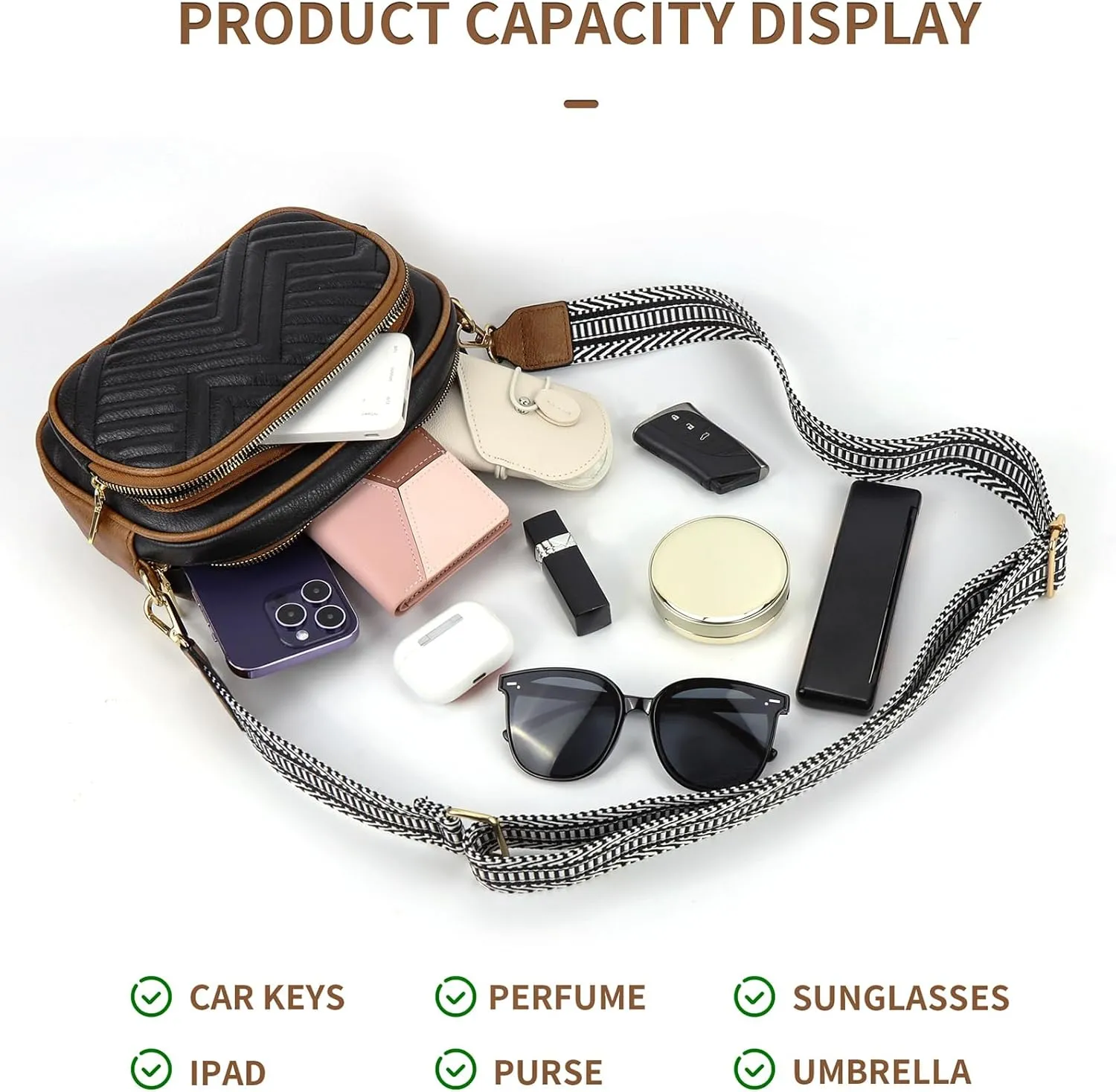 Crossbody Bags for Women Quilted Crossbody Purses Crossbody Bags Trendy Small Shoulder Bag with Wide Strap