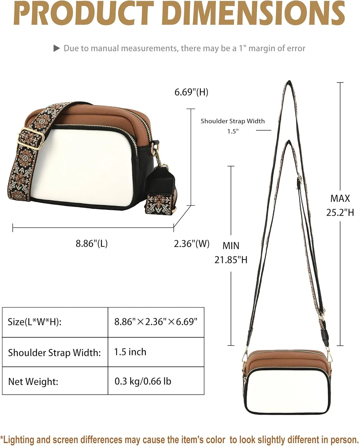 Crossbody Purse for Women with Adjustable Wide Guitar Strap, Small Vegan Leather Cross Body Camera Shoulder Bags