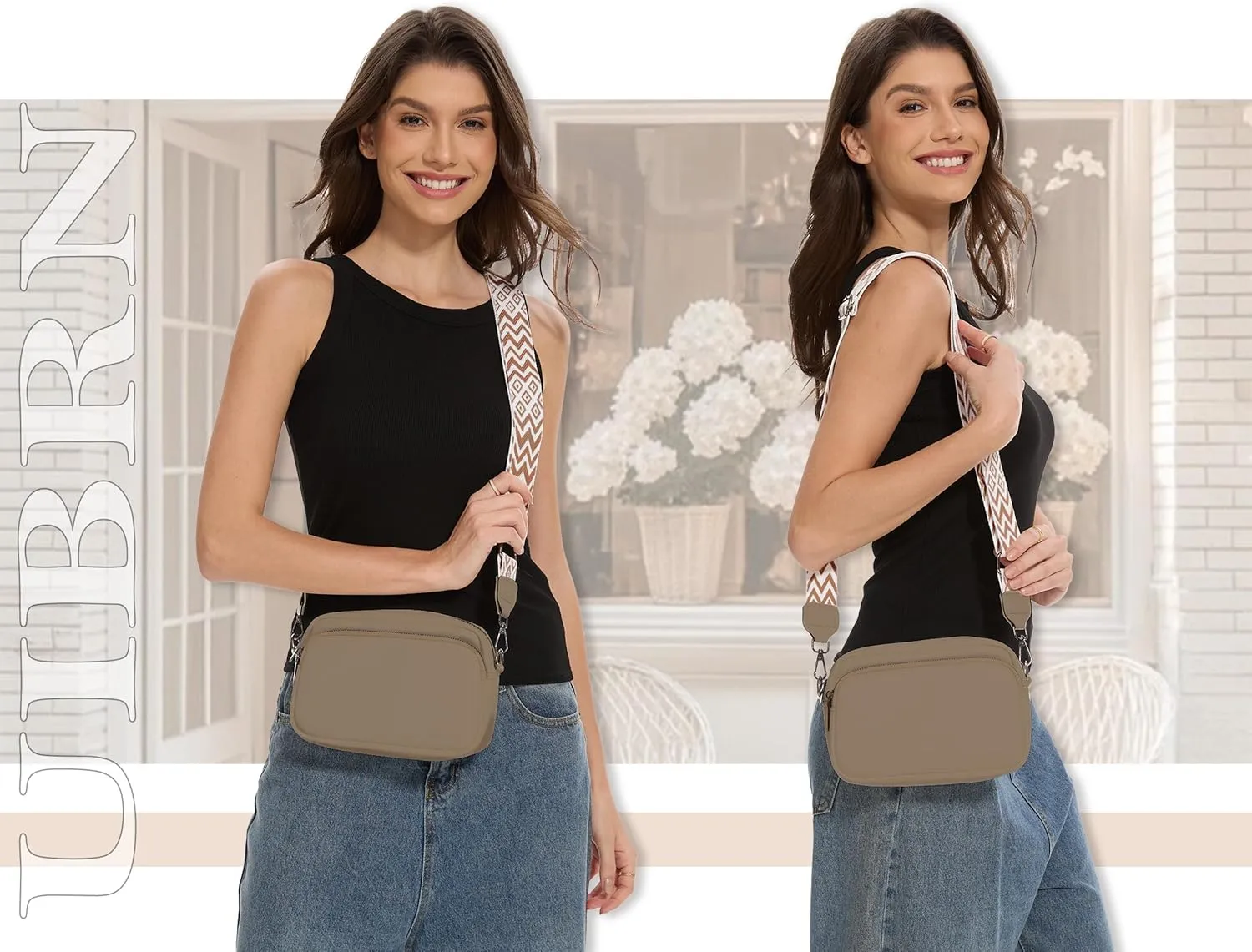Crossbody Purse for Women with Adjustable Wide Guitar Strap, Small Vegan Leather Cross Body Camera Shoulder Bags