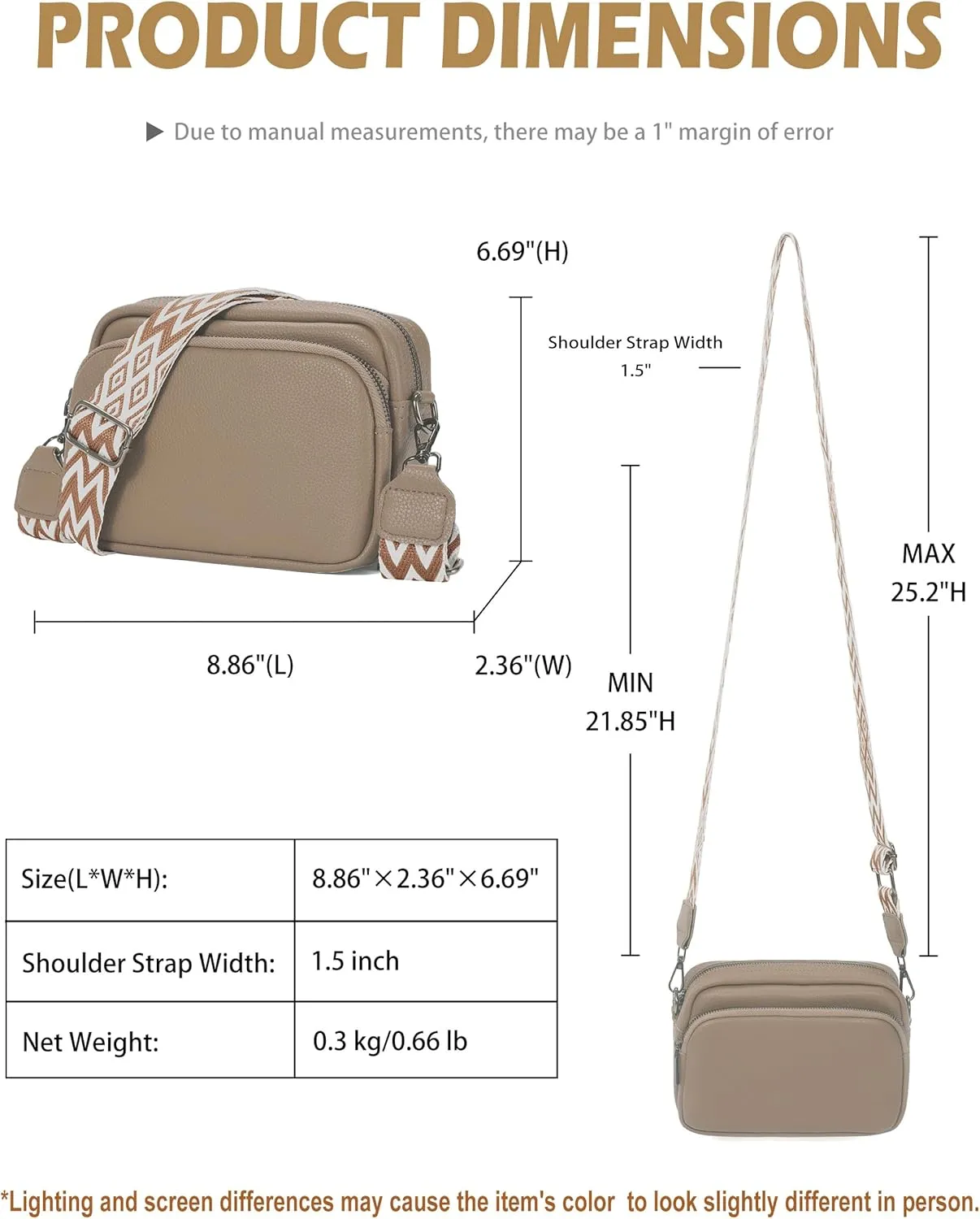 Crossbody Purse for Women with Adjustable Wide Guitar Strap, Small Vegan Leather Cross Body Camera Shoulder Bags