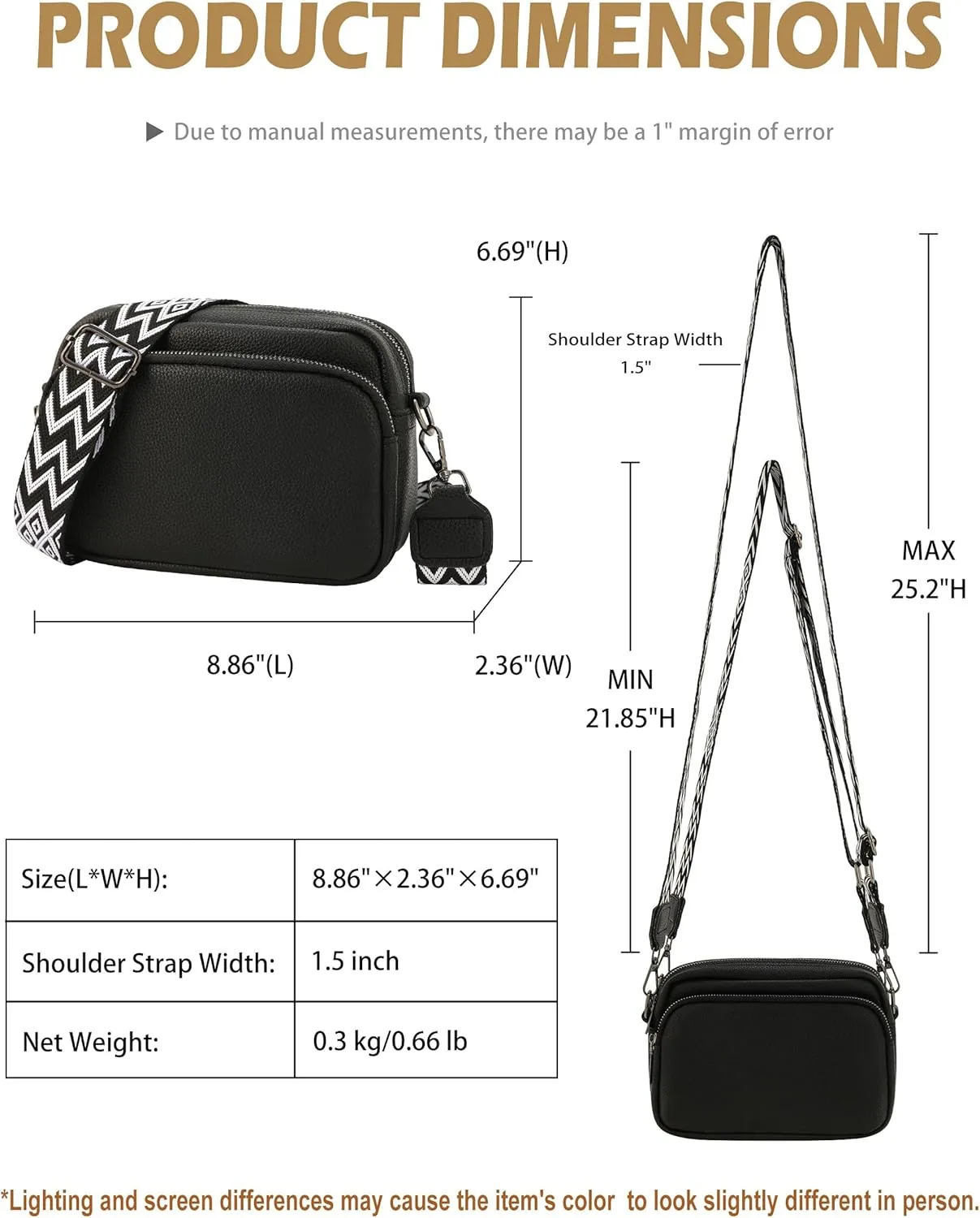 Crossbody Purse for Women with Adjustable Wide Guitar Strap, Small Vegan Leather Cross Body Camera Shoulder Bags
