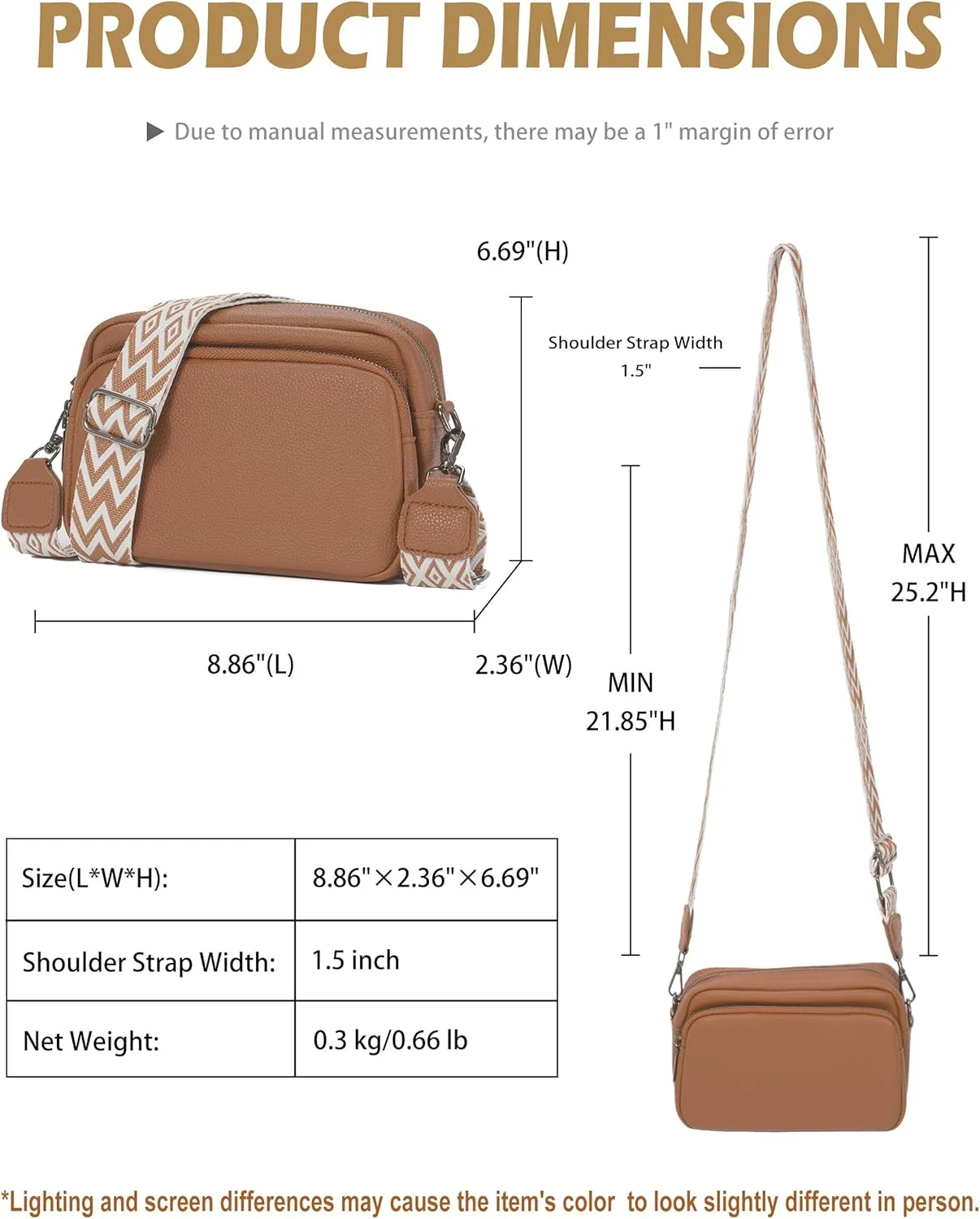 Crossbody Purse for Women with Adjustable Wide Guitar Strap, Small Vegan Leather Cross Body Camera Shoulder Bags