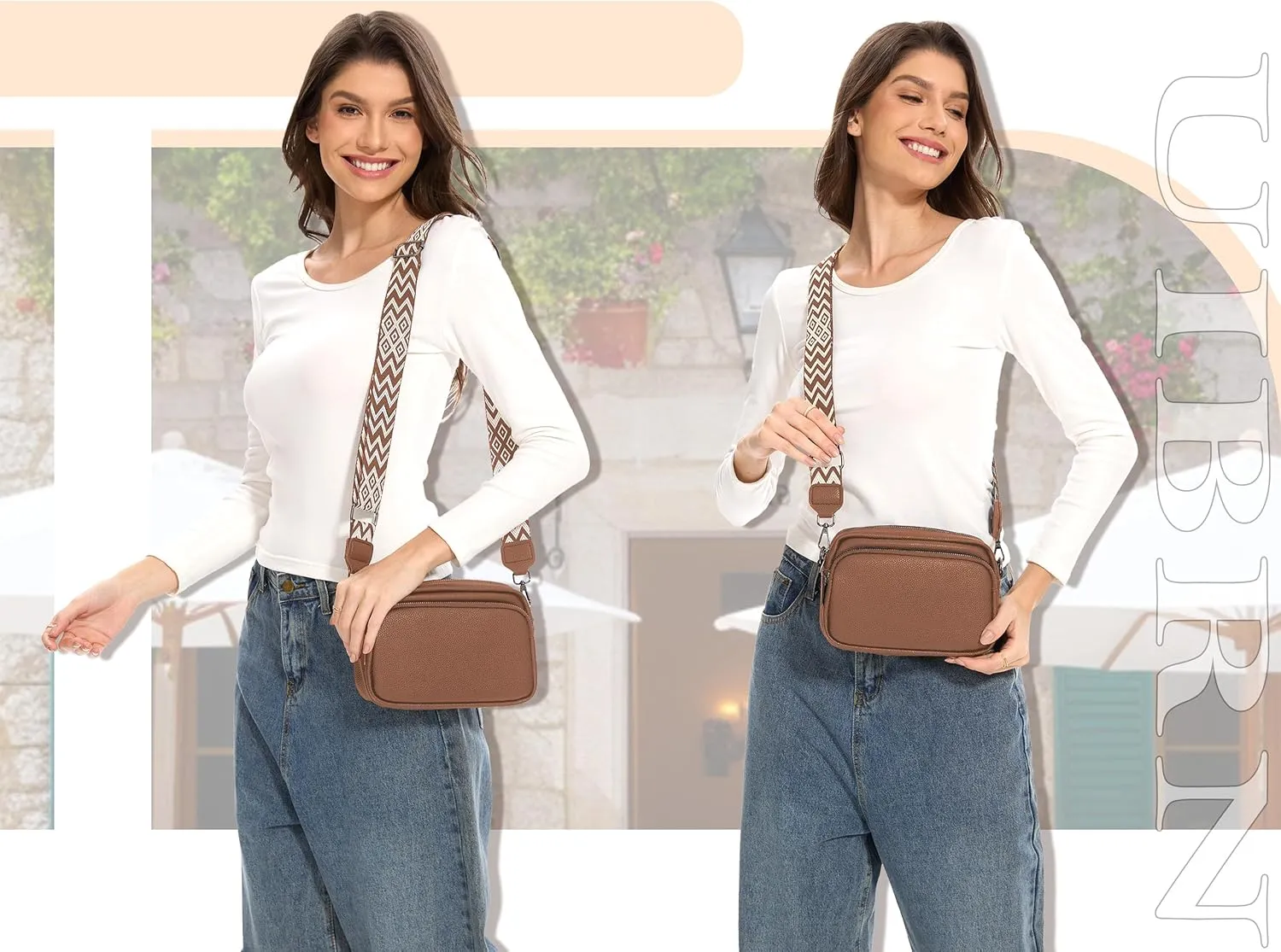 Crossbody Purse for Women with Adjustable Wide Guitar Strap, Small Vegan Leather Cross Body Camera Shoulder Bags