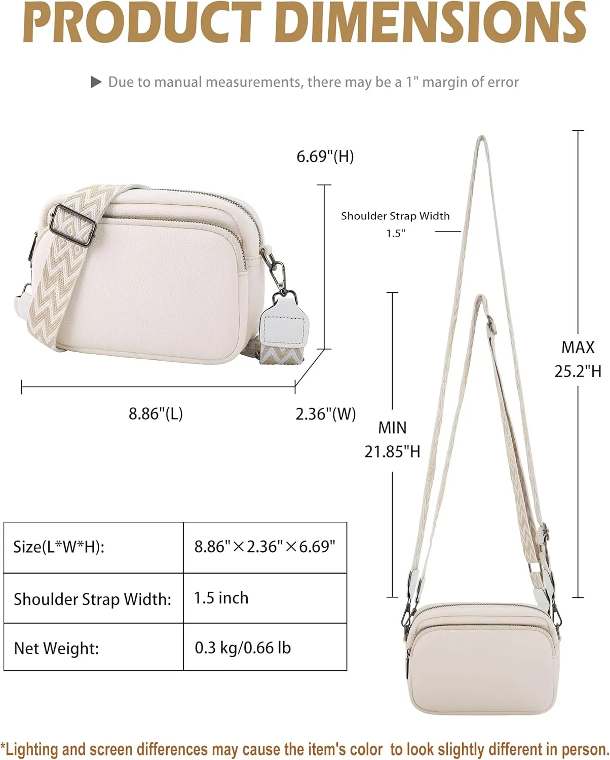 Crossbody Purse for Women with Adjustable Wide Guitar Strap, Small Vegan Leather Cross Body Camera Shoulder Bags