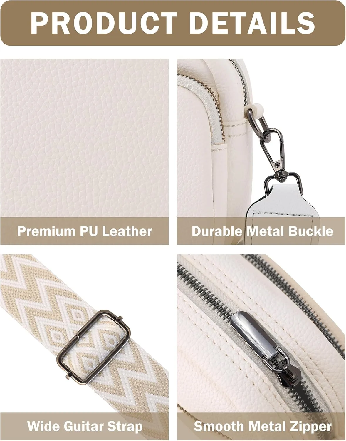 Crossbody Purse for Women with Adjustable Wide Guitar Strap, Small Vegan Leather Cross Body Camera Shoulder Bags