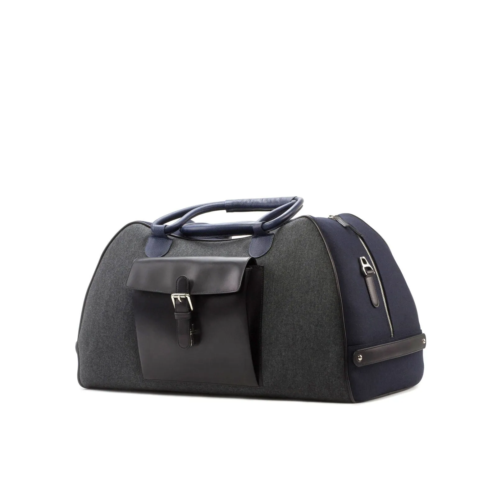 Custom Travel Sport Duffle Bag Leather Grey Blue 3605