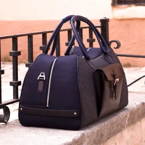 Custom Travel Sport Duffle Bag Leather Grey Blue 3605