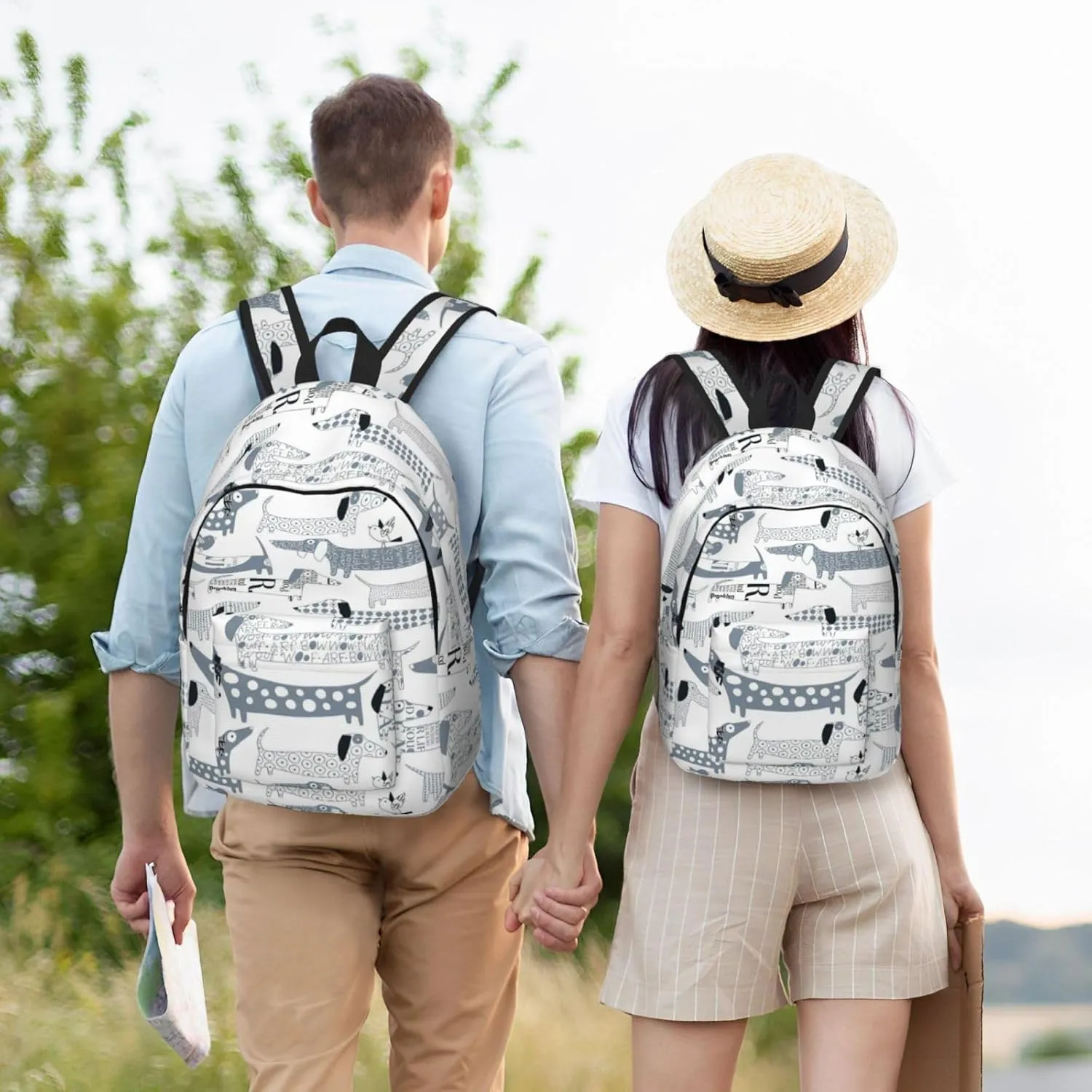 Cute Dachshund Dog Print Canvas Backpack Women,Mens Travel Casual Daypack Bookbag For Laptop Work Travel Hiking