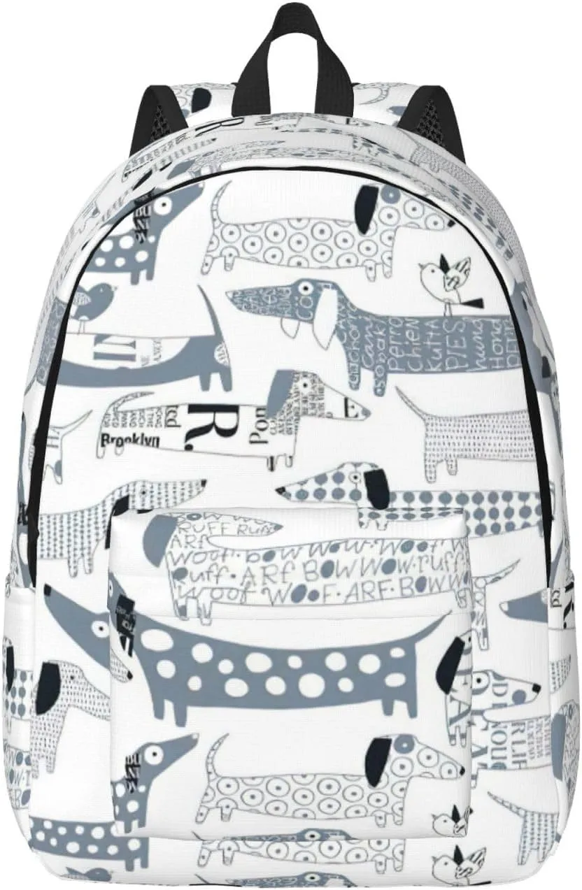 Cute Dachshund Dog Print Canvas Backpack Women,Mens Travel Casual Daypack Bookbag For Laptop Work Travel Hiking