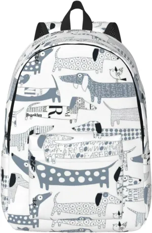 Cute Dachshund Dog Print Canvas Backpack Women,Mens Travel Casual Daypack Bookbag For Laptop Work Travel Hiking