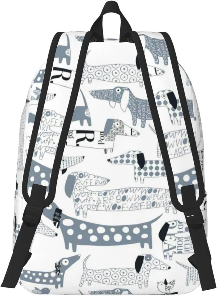 Cute Dachshund Dog Print Canvas Backpack Women,Mens Travel Casual Daypack Bookbag For Laptop Work Travel Hiking