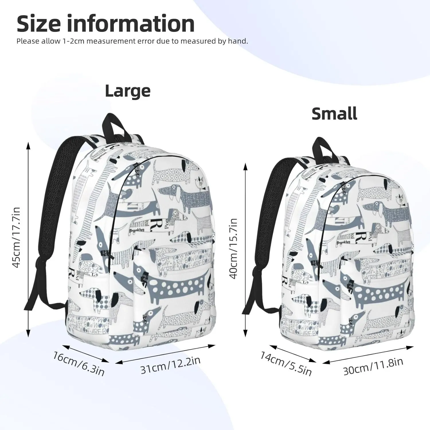 Cute Dachshund Dog Print Canvas Backpack Women,Mens Travel Casual Daypack Bookbag For Laptop Work Travel Hiking