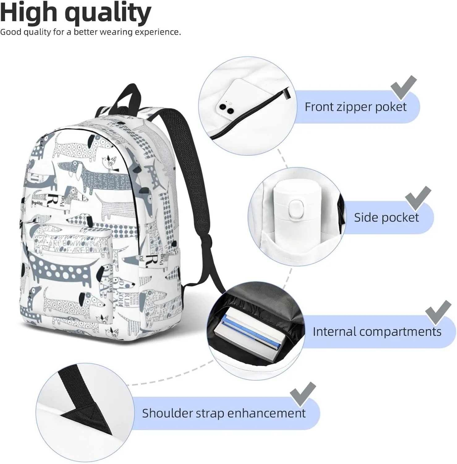 Cute Dachshund Dog Print Canvas Backpack Women,Mens Travel Casual Daypack Bookbag For Laptop Work Travel Hiking
