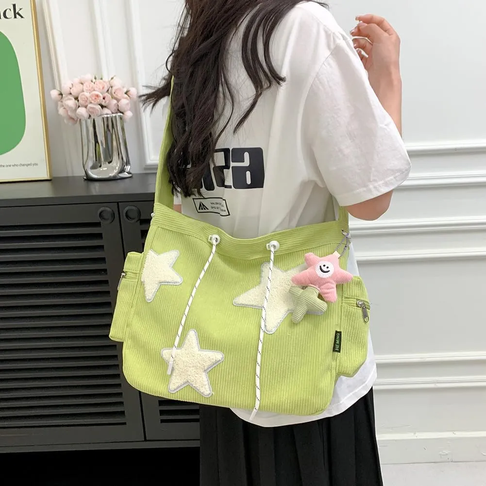 Cute Kawaii Messenger Bag Canvas Crossbody Bag Aesthetic Shoulder Bag for Women Men Flap Messenger Bag