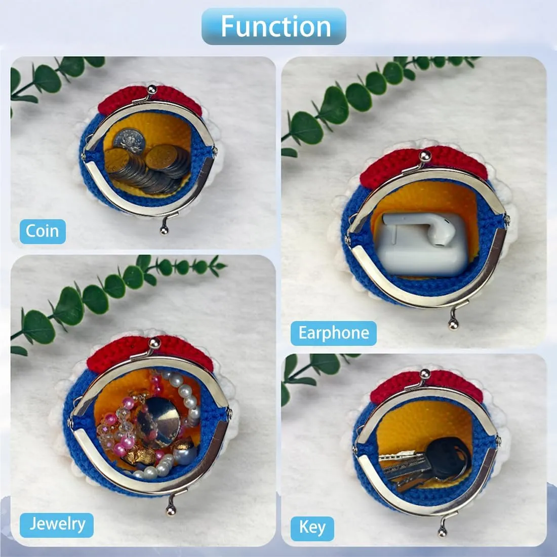 Cute Small Coin Pouch - Crochet Bow Dress Coin Purse for Women, Kiss Lock Change Purse Mini Knitting Bag